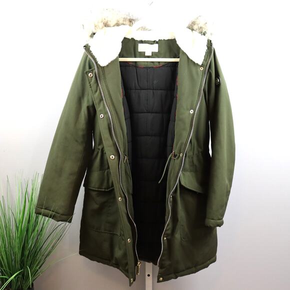 Michael Michael Kors Olive Faux Fur Hooded Parka Jacket Size S - Picture 2 of 5